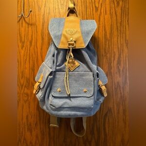 Blue and Tan Drawstring Backpack